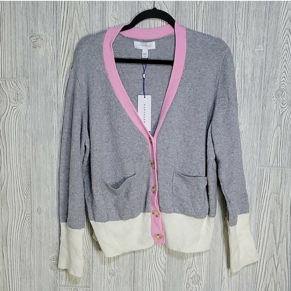 NEW Pop Sugar Heather Grey Colorblock Cardigan Sweater Super Soft XXL - Picture 2 of 6
